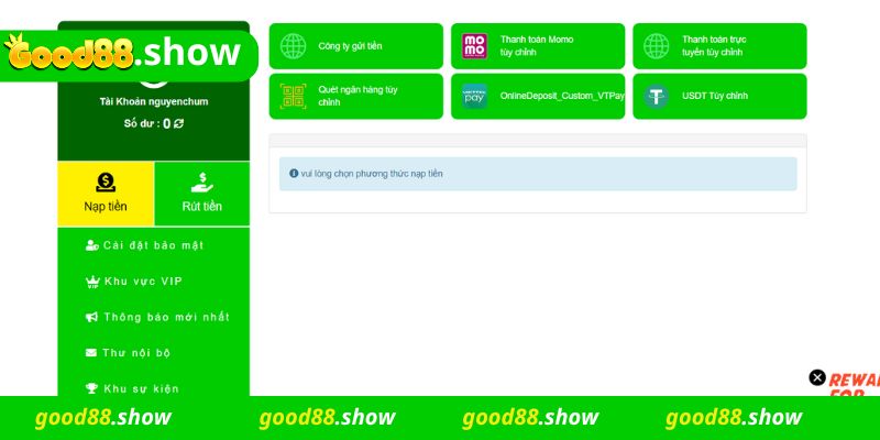 Điều kiện nạp tiền trên trang Good88